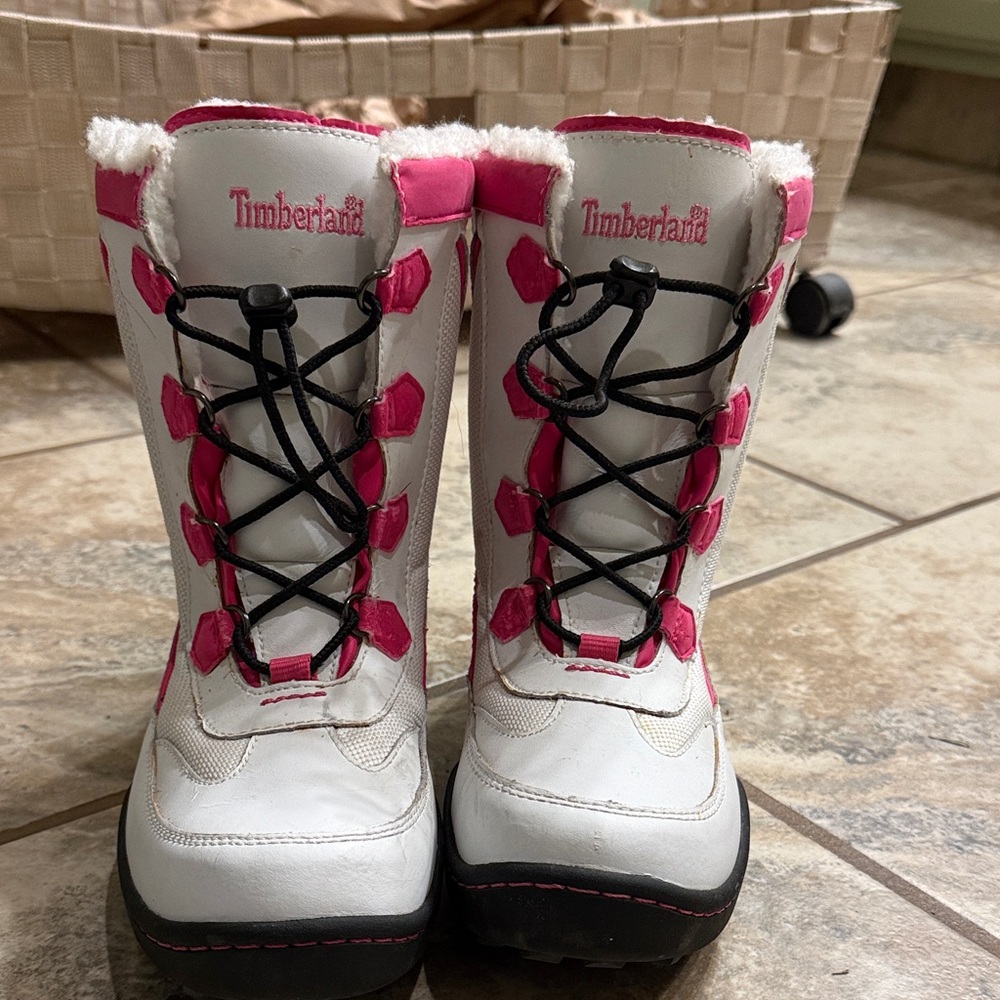 Timberland White and Pink Lace-Up Boots